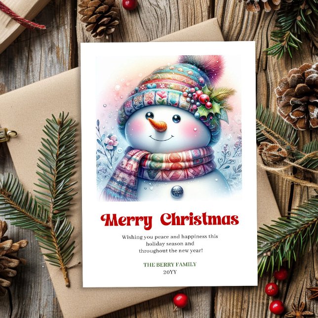 Tarjeta Festiva Festive digital Christmas snowman kids greeting (Festive digital Christmas snowman kids greeting Holiday Card)
