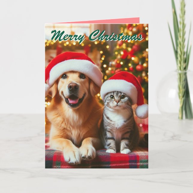 Tarjeta Festiva Festive Dog and Cat Christmas (Anverso)