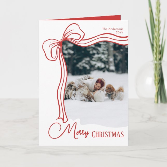 Tarjeta Festiva Festive Elegant Hand Drawn Red White Bow Christmas (Anverso)