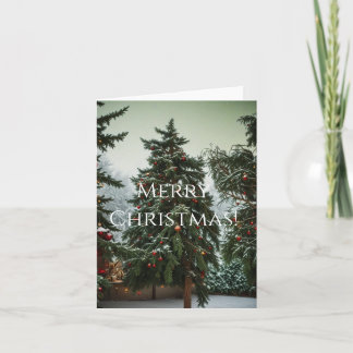 Tarjeta Festiva Festive fir trees decorated with garlands 