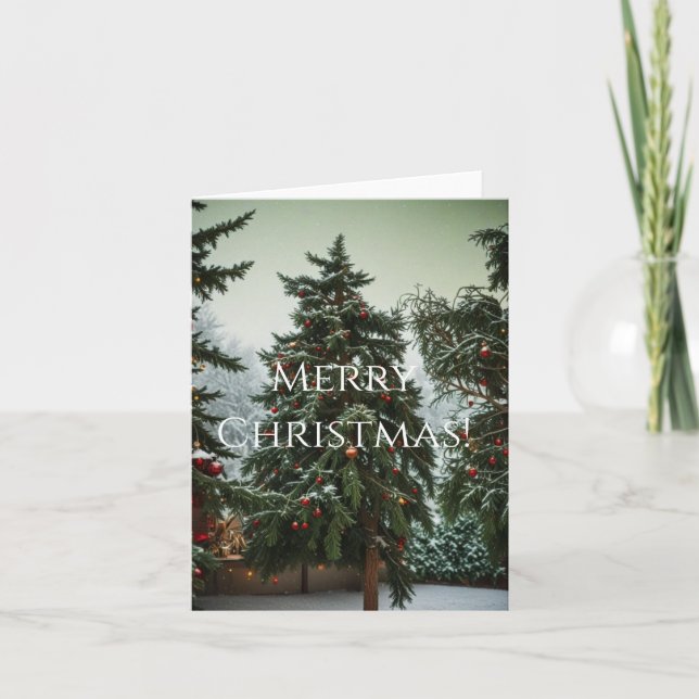 Tarjeta Festiva Festive fir trees decorated with garlands  (Anverso)