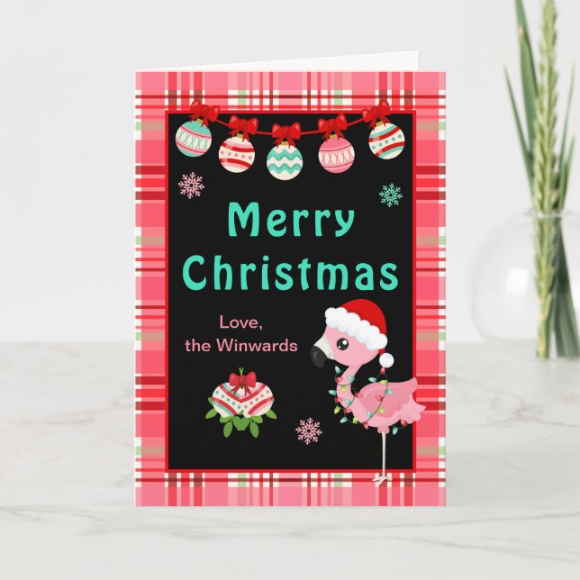 Tarjeta Festiva Festive Flamingo Merry Christmas (Anverso)