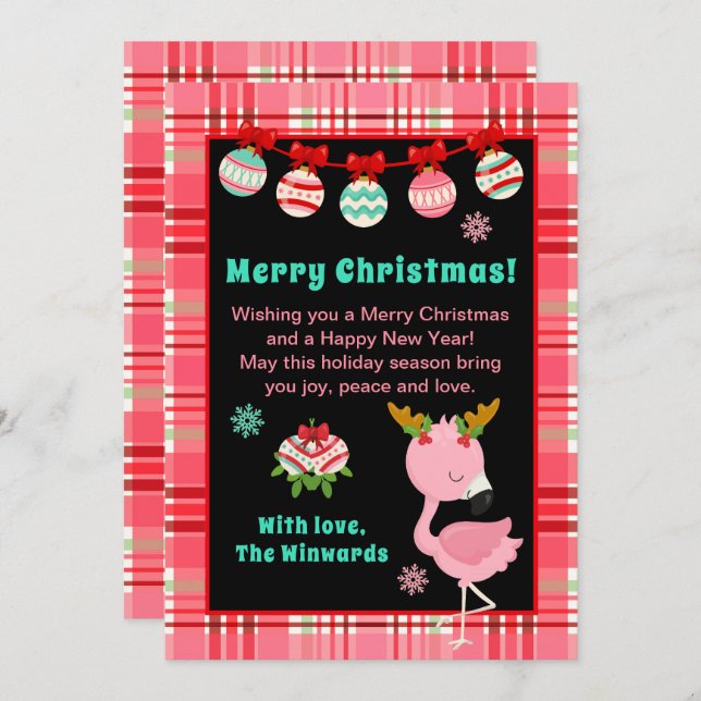 Tarjeta Festiva Festive Flamingo Merry Christmas (Anverso / Reverso)