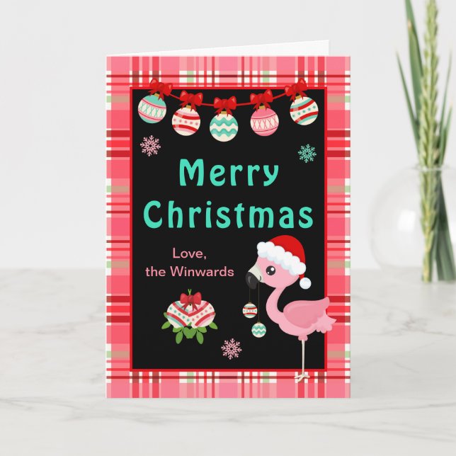 Tarjeta Festiva Festive Flamingo Merry Christmas (Anverso)