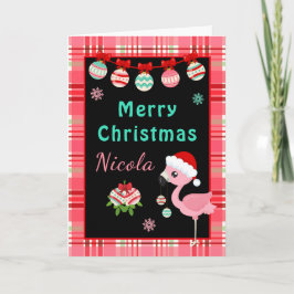 Tarjeta Festiva Festive Flamingo Merry Christmas with Name