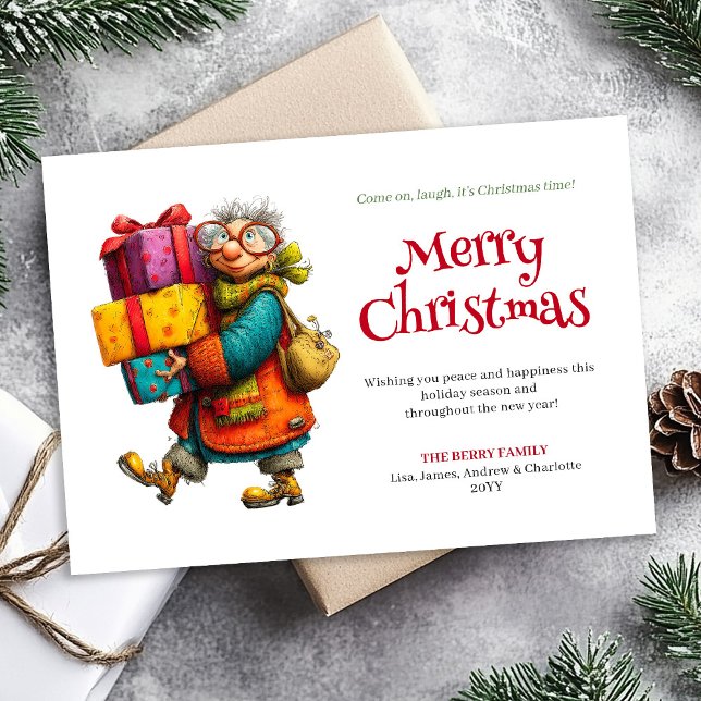 Tarjeta Festiva Festive Fun Woman Custom Printable Xmas Greeting (Festive Fun Woman Custom Printable Xmas Greeting)