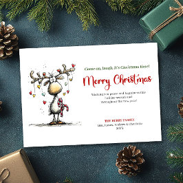 Tarjeta Festiva Festive Funny Reindeer Merry Christmas Design