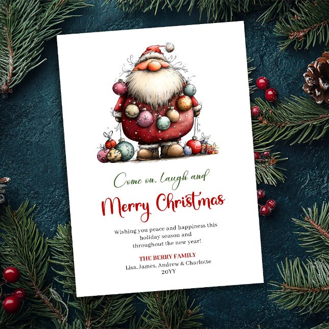 Tarjeta Festiva Festive Funny Santa Red Green Classic Christmas  (Festive Funny Santa Red Green Classic Christmas Card)