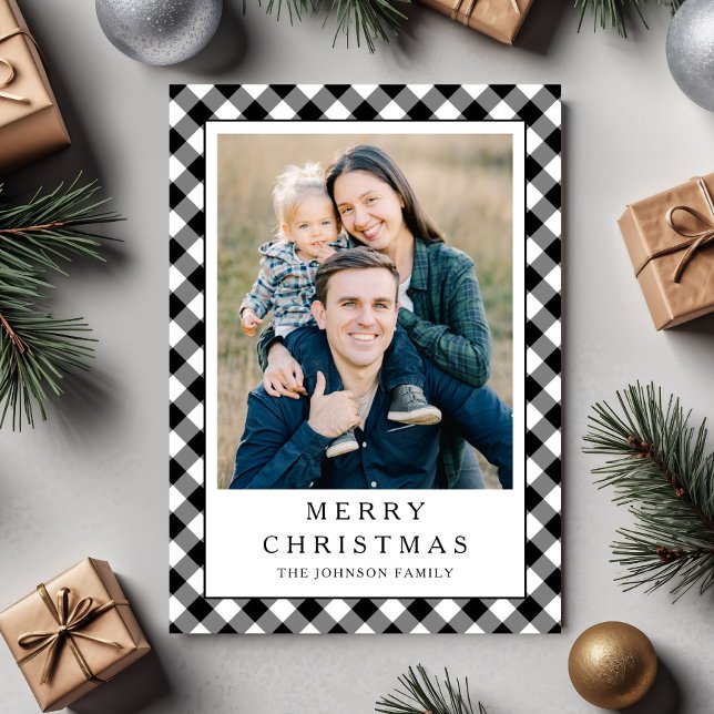 Tarjeta Festiva Festive Gingham Photo Christmas (Festive Gingham Photo Christmas Holiday Card)