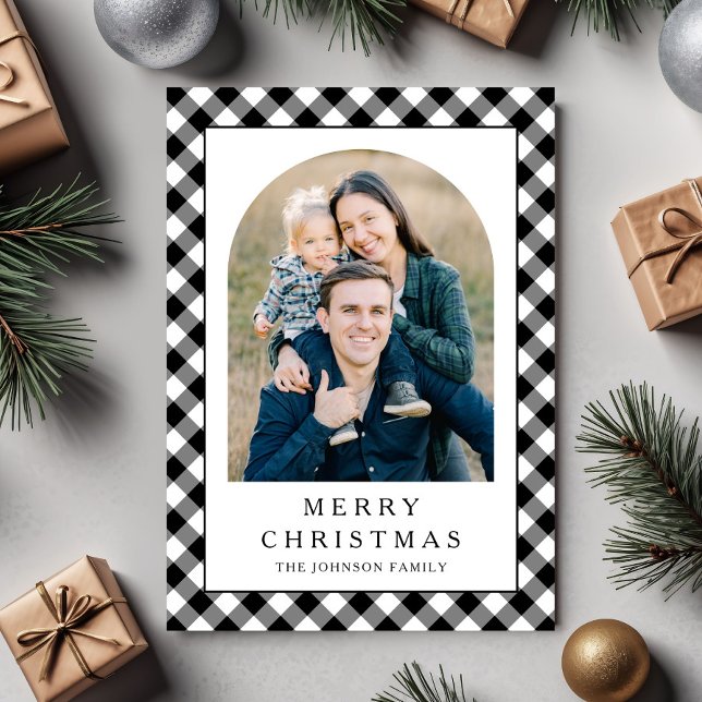 Tarjeta Festiva Festive Gingham Photo Christmas (Festive Gingham Photo Christmas Holiday Card)