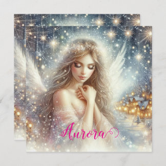 Tarjeta Festiva Festive Girly Watercolor Ethereal Frost Snow Angel