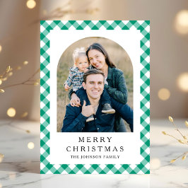 Tarjeta Festiva Festive Green Gingham Photo Christmas