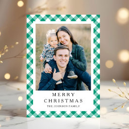Tarjeta Festiva Festive Green Gingham Photo Christmas