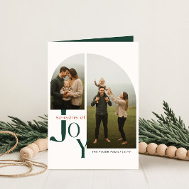 Tarjeta Festiva Festive Green Script Folded Two Photo Christmas