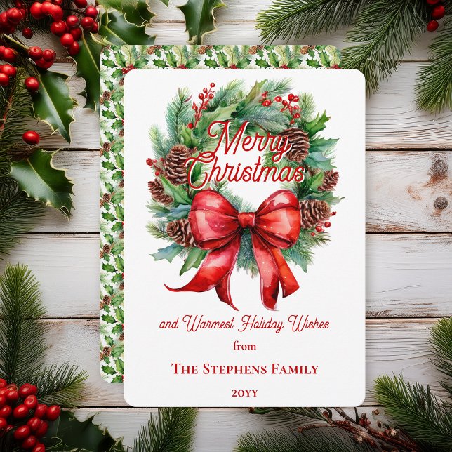 Tarjeta Festiva Festive Holiday Wreath Merry Christmas Non-Photo (Festive Holiday Wreath "Merry Christmas" Non-Photo Flat Greeting Card)