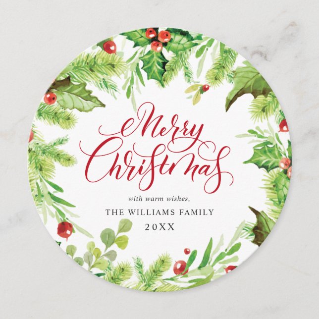 Tarjeta Festiva Festive Holly Berry Mistletoe Navidades Saludo (Anverso)