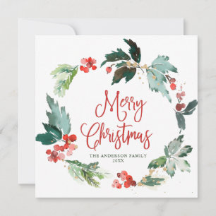Tarjeta Festiva Festive Holly Berry Wreath Navidades saludo