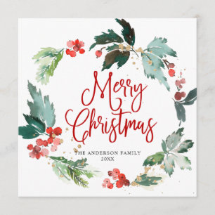 Tarjeta Festiva Festive Holly Berry Wreath Navidades saludo