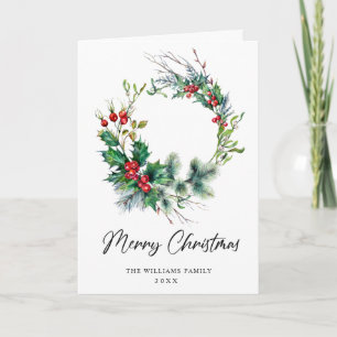 Tarjeta Festiva Festive Holly Berry Wreath Navidades saludo