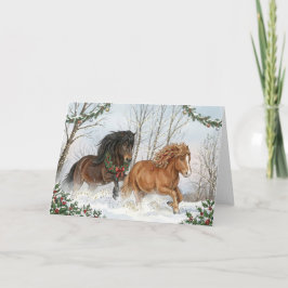 Tarjeta Festiva Festive Icelandic Horses Holiday Card