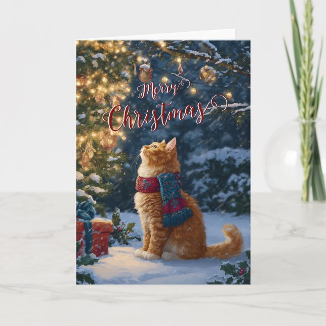 Tarjeta Festiva Festive Orange Cat Christmas Greeting Folded Card (Anverso)
