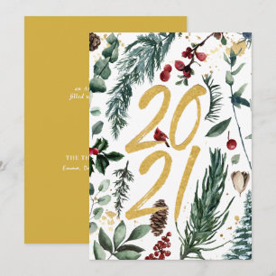 Tarjeta Festiva Festive Pine Bough Magnolia Red Berry 2021