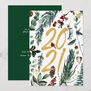 Tarjeta Festiva Festive Pine Bough Magnolia Red Berry 2021