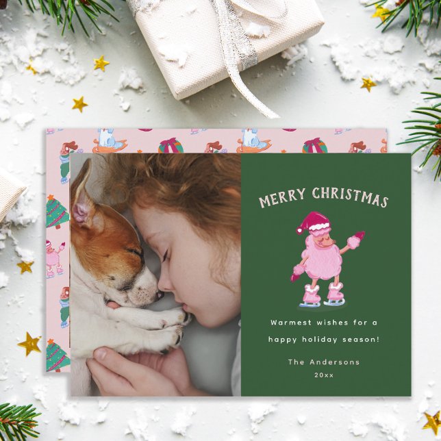 Tarjeta Festiva Festive Poodle Ice Skating Green Christmas  (Subido por el creador)