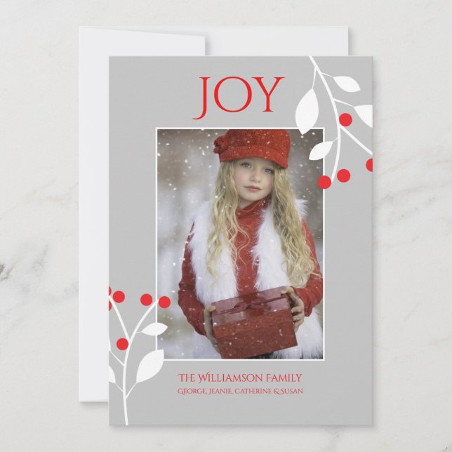 Tarjeta Festiva Festive Red Berries Christmas Photo Card (Anverso)