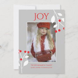 Tarjeta Festiva Festive Red Berries Christmas Photo Card