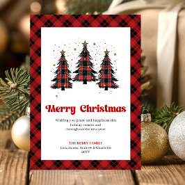 Tarjeta Festiva Festive Red Black Tartan Holiday Greeting Card