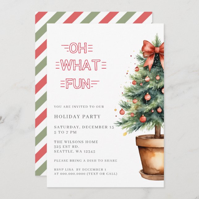 Tarjeta Festiva Festive Red Bow Christmas Tree Party (Anverso / Reverso)