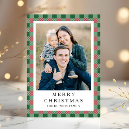 Tarjeta Festiva Festive red Green Plaid Photo Christmas