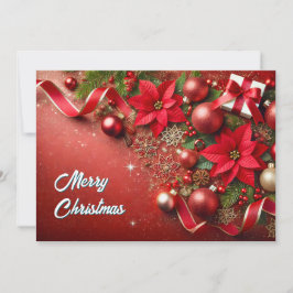 Tarjeta Festiva  Festive Red Ornaments with Glitter Snowflakes