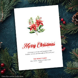Tarjeta Festiva Festive Red Poinsettia Script Font Greeting Card