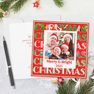 Tarjeta Festiva  Festive Retro Red Green Christmas Photo