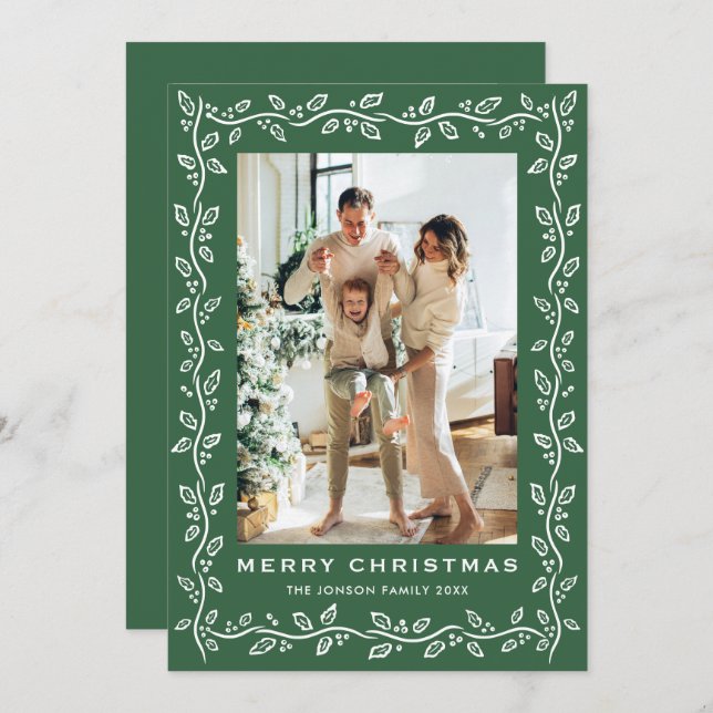 Tarjeta Festiva Festive Sage Green Christmas Bow Ribbon 2 Photo (Anverso / Reverso)