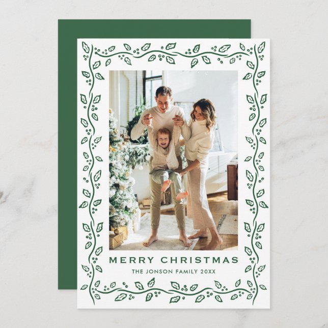 Tarjeta Festiva Festive Sage Green Christmas Bow Ribbon 2 Photo Ho (Anverso / Reverso)