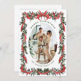 Tarjeta Festiva Festive Sage Green Christmas Bow Ribbon 2 Photo Ho