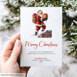 Tarjeta Festiva Festive Santa Claus Red Green Holiday Greeting 