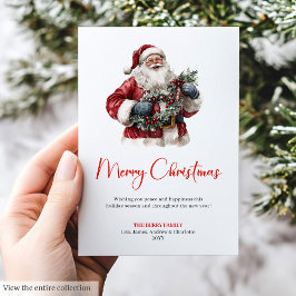 Tarjeta Festiva Festive Santa Claus Traditional Merry Christmas 