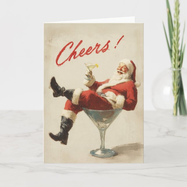 Tarjeta Festiva Festive Santa Holiday Cheers (Anverso)