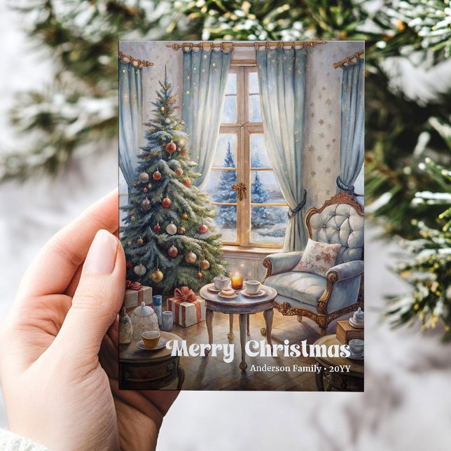 Tarjeta Festiva Festive scene greeting card red green traditional (Festive scene greeting card red green traditional

)