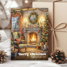 Tarjeta Festiva Festive scene greeting card red green traditional
