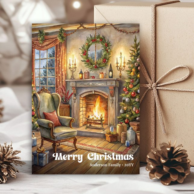 Tarjeta Festiva Festive scene greeting card red green traditional (Festive scene greeting card red green traditional

)