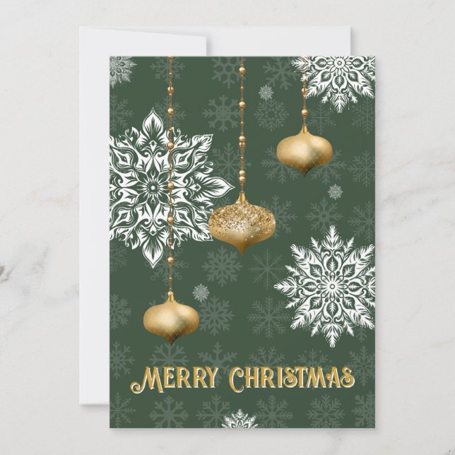Tarjeta Festiva Festive Snowflake and Ornament Christmas Card (Anverso)