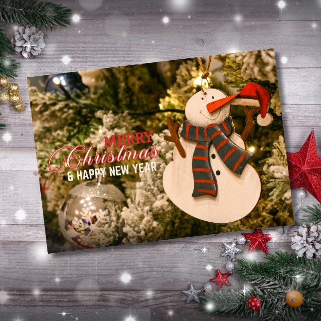 Tarjeta Festiva Festive Snowman Ornament Merry Christmas (Snowman Ornament Christmas Joy Card)