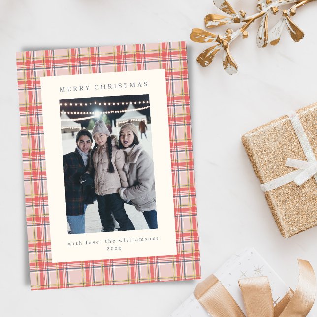Tarjeta Festiva Festive Tartan Plaid Red Christmas Letter Photo (Subido por el creador)