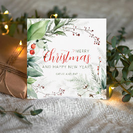 Tarjeta Festiva Festive Watercolor Greenery Merry Christmas