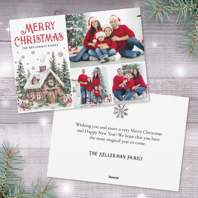 Tarjeta Festiva Festive Watercolor Photo Christmas (Festive Winter Watercolor Photo Christmas Holiday Card)